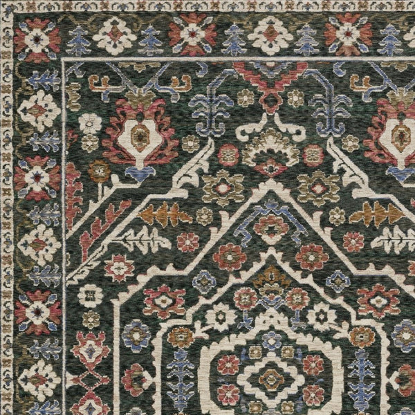 Homeroots 5' Floral Green Area Rug With Fringe - Stylish, Stain-resistant Design For Kid & Pet-friendly Homes 4' X 6' Polyester 574952