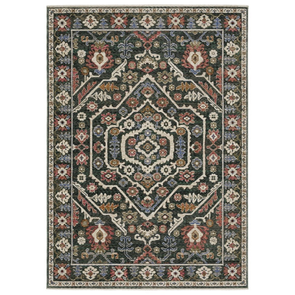 HomeRoots 5' Floral Area Rug in Green and Pink with Fringed Edges – Elegant, Stain-Resistant Home Accent 4' X 6' 574952
