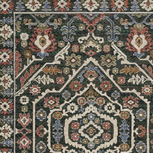 Homeroots 5' Floral Green Area Rug With Fringe - Stylish, Stain-resistant Design For Kid & Pet-friendly Homes 7' X 10' Polyester 574953