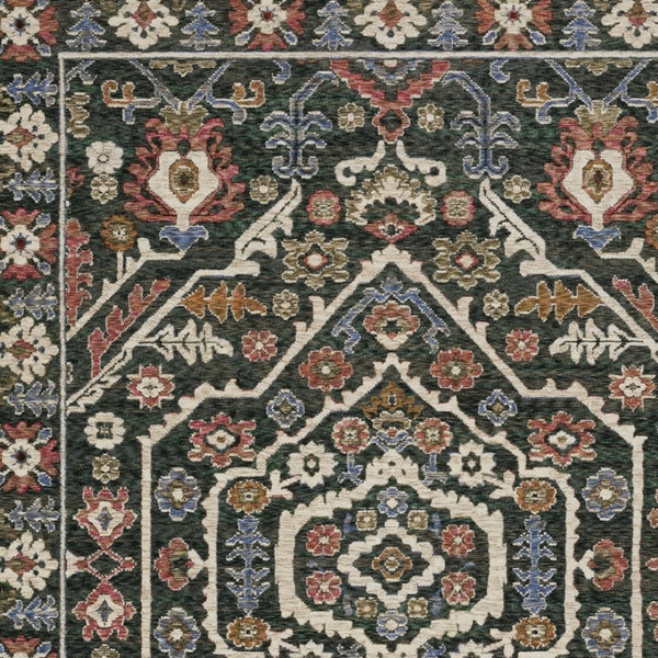 Homeroots 5' Floral Green Area Rug With Fringe - Stylish, Stain-resistant Design For Kid & Pet-friendly Homes 7' X 10' Polyester 574953