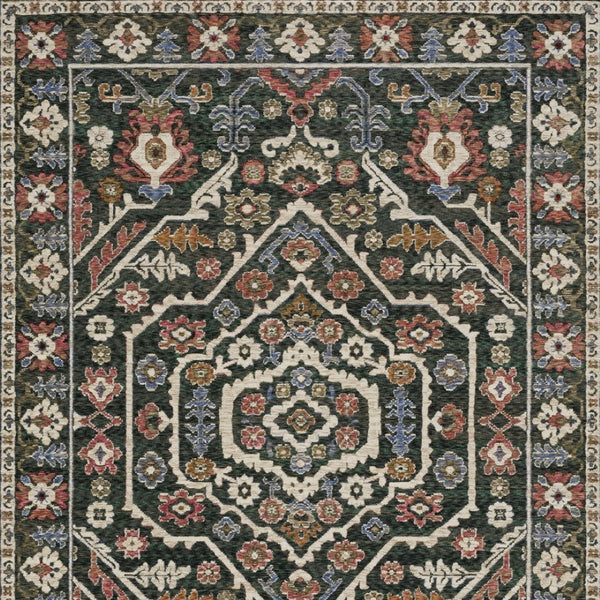 Homeroots 5' Floral Green Area Rug With Fringe - Stylish, Stain-resistant Design For Kid & Pet-friendly Homes 7' X 10' Polyester 574953