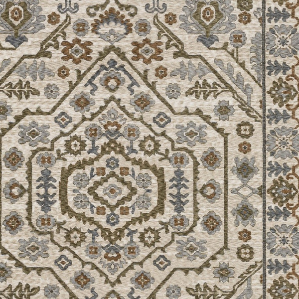 Homeroots 5' Floral Green Area Rug With Fringe - Stylish, Stain-resistant Design For Kid & Pet-friendly Homes 10' X 13' Polyester 574955