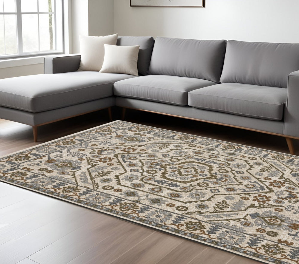 HomeRoots 5' Floral Area Rug in Green and Pink with Fringed Edges – Elegant, Stain-Resistant Home Accent 10' X 13' 574955