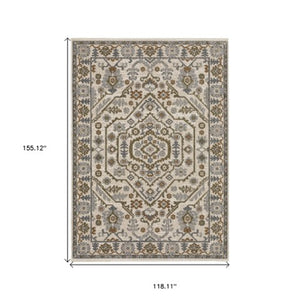 Homeroots 5' Floral Green Area Rug With Fringe - Stylish, Stain-resistant Design For Kid & Pet-friendly Homes 10' X 13' Polyester 574955