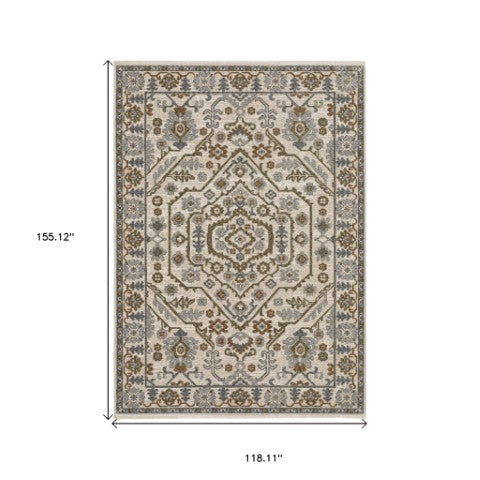 Homeroots 5' Floral Green Area Rug With Fringe - Stylish, Stain-resistant Design For Kid & Pet-friendly Homes 10' X 13' Polyester 574955