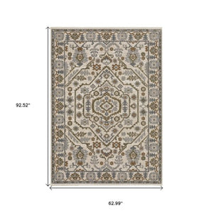 Homeroots 5' Floral Green Area Rug With Fringe - Stylish, Stain-resistant Design For Kid & Pet-friendly Homes 5' X 8' Polyester 574957