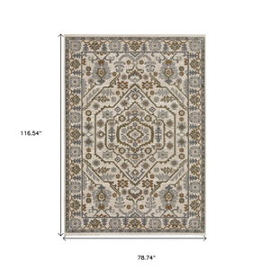 Homeroots 5' Floral Green Area Rug With Fringe - Stylish, Stain-resistant Design For Kid & Pet-friendly Homes 7' X 10' Polyester 574958