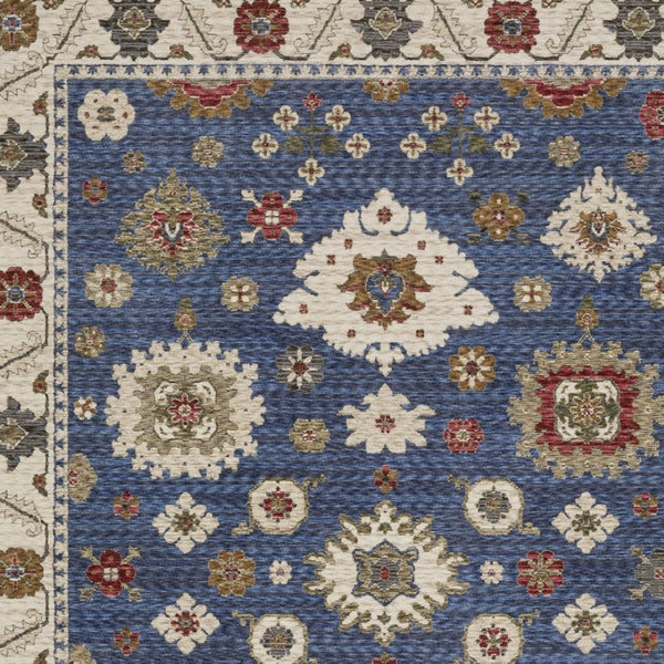 Homeroots 5' Floral Blue Area Rug With Fringe - Stylish, Stain-resistant Design For Any Living Space Decor 5' X 8' Polyester 574960