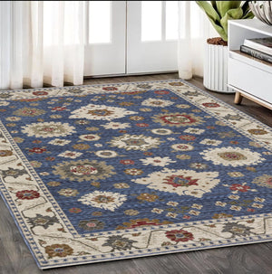 Homeroots 5' Floral Blue Area Rug With Fringe - Stylish, Stain-resistant Design For Any Living Space Decor 5' X 8' Polyester 574960