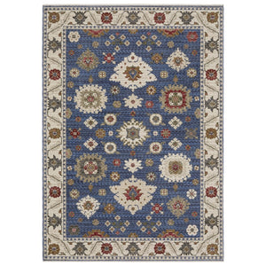 HomeRoots 5' Blue and Ivory Floral Area Rug with Tasseled Fringe – Durable, Stain-Resistant Design for Homes 5' X 8' 574960