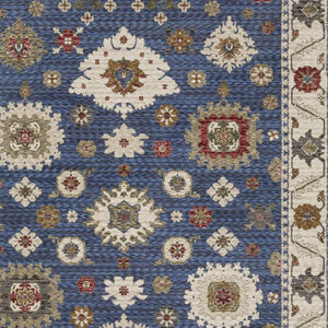 Homeroots 5' Floral Blue Area Rug With Fringe - Stylish, Stain-resistant Design For Any Living Space Decor 10' X 13' Polyester 574961