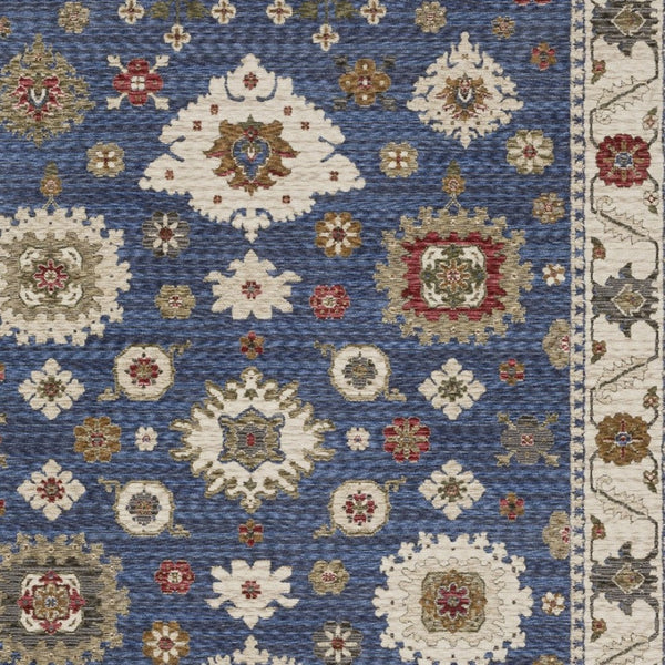 Homeroots 5' Floral Blue Area Rug With Fringe - Stylish, Stain-resistant Design For Any Living Space Decor 10' X 13' Polyester 574961