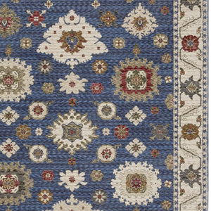 Homeroots 5' Floral Blue Area Rug With Fringe - Stylish, Stain-resistant Design For Any Living Space Decor 7' X 10' Polyester 574963