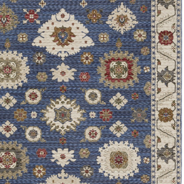 Homeroots 5' Floral Blue Area Rug With Fringe - Stylish, Stain-resistant Design For Any Living Space Decor 7' X 10' Polyester 574963