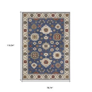 Homeroots 5' Floral Blue Area Rug With Fringe - Stylish, Stain-resistant Design For Any Living Space Decor 7' X 10' Polyester 574963