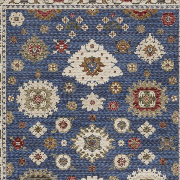 Homeroots 5' Floral Blue Area Rug With Fringe - Stylish, Stain-resistant Design For Any Living Space Decor 8' X 11' Polyester 574964