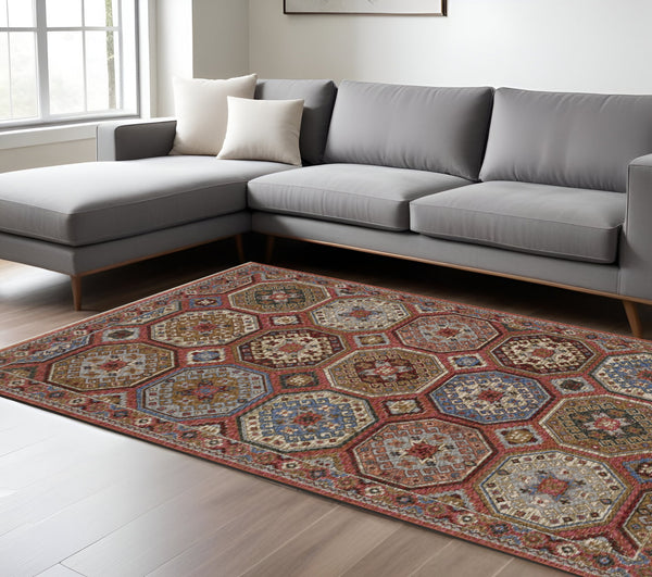 Homeroots 5' Artistic Pink Medallion Area Rug With Elegant Fringe – Stain Resistant & Stylish For Any Room 10' X 13' Polyester 574971