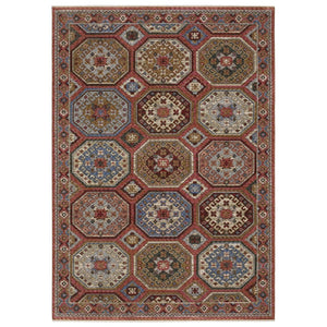 HomeRoots 5' Pink and Red Medallion Area Rug with Fringe - Bohemian Style, Durable, Soft, Stain Resistant Design 10' X 13' 574971
