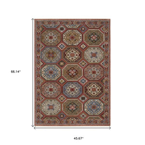 Homeroots 5' Artistic Pink Medallion Area Rug With Elegant Fringe – Stain Resistant & Stylish For Any Room 4' X 6' Polyester 574972