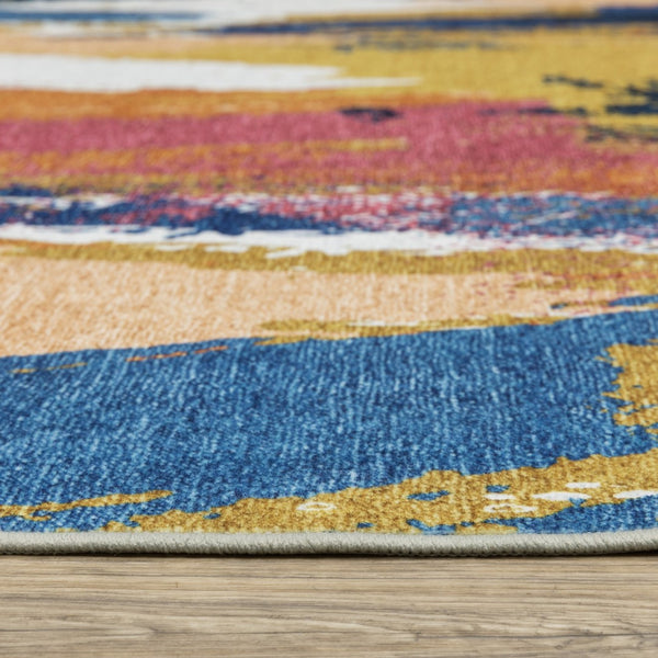 HomeRoots 5' Modern Blue and Gold Abstract Area Rug - Durable, Non-Skid, Stain-Resistant for High-Traffic Homes 5' X 7' 574975