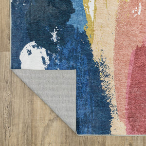HomeRoots 5' Modern Blue and Gold Abstract Area Rug - Durable, Non-Skid, Stain-Resistant for High-Traffic Homes 4' X 6' 574976