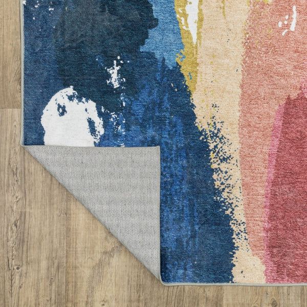 HomeRoots 5' Modern Blue and Gold Abstract Area Rug - Durable, Non-Skid, Stain-Resistant for High-Traffic Homes 4' X 6' 574976