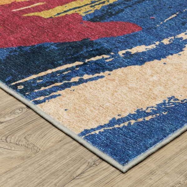 HomeRoots 5' Modern Blue and Gold Abstract Area Rug - Durable, Non-Skid, Stain-Resistant for High-Traffic Homes 8' X 10' 574977