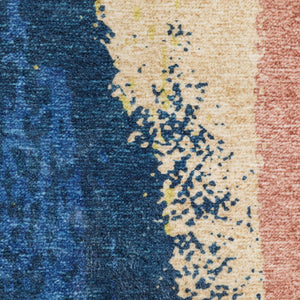 HomeRoots 5' Modern Blue and Gold Abstract Area Rug - Durable, Non-Skid, Stain-Resistant for High-Traffic Homes 8' X 10' 574977