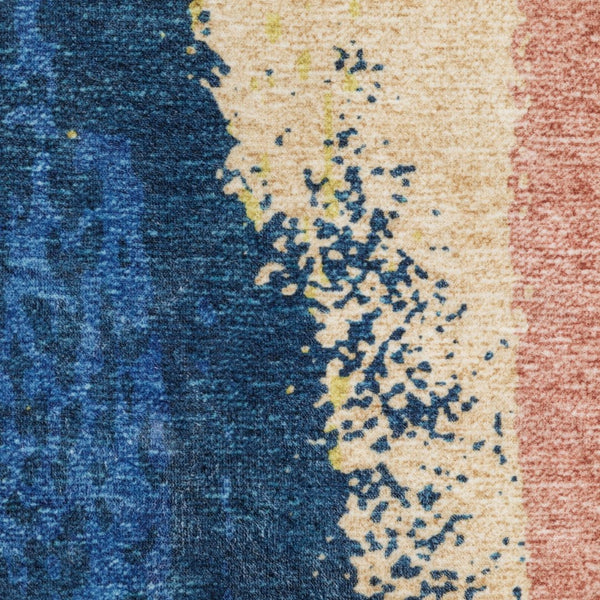 HomeRoots 5' Modern Blue and Gold Abstract Area Rug - Durable, Non-Skid, Stain-Resistant for High-Traffic Homes 8' X 10' 574977