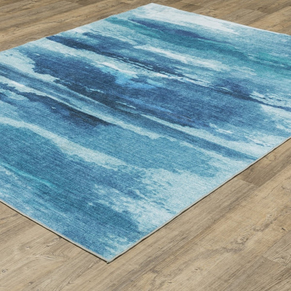 HomeRoots 5' Sky Blue and Ivory Abstract Distressed Area Rug – Modern Low-Pile Design for Stylish Spaces 5' X 7' 574978