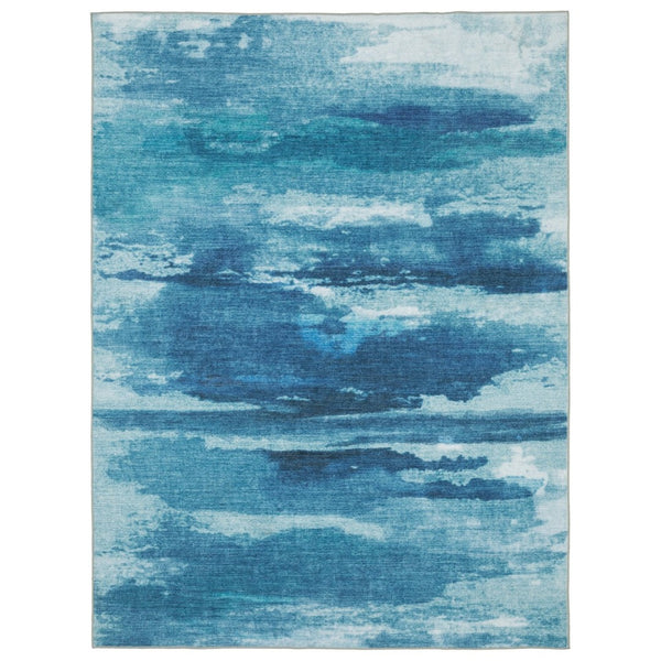 HomeRoots 5' Sky Blue and Ivory Abstract Distressed Area Rug – Modern Low-Pile Design for Stylish Spaces 4' X 6' 574979