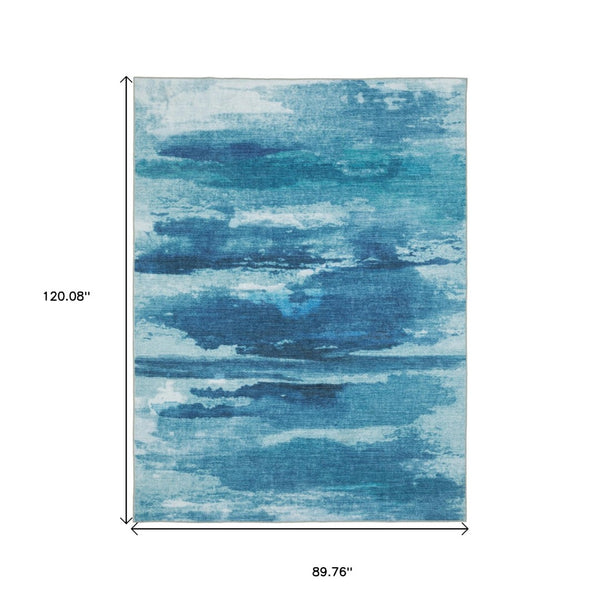 HomeRoots 5' Sky Blue and Ivory Abstract Distressed Area Rug – Modern Low-Pile Design for Stylish Spaces 8' X 10' 574980