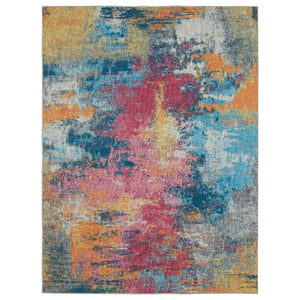 HomeRoots 5' Abstract Area Rug in Vibrant Blue, Yellow & Red - Stylish, Stain-Resistant & Durable Design 4' X 6' 574982