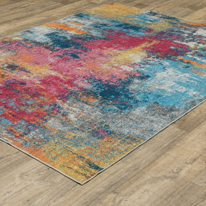 Homeroots 5' Artistic Blue Abstract Area Rug - Non-skid, Stain Resistant, Perfect For Kids And Pets! 4' X 6' Polyester 574982