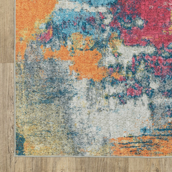Homeroots 5' Artistic Blue Abstract Area Rug - Non-skid, Stain Resistant, Perfect For Kids And Pets! 8' X 10' Polyester 574983