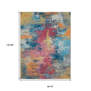 Homeroots 5' Artistic Blue Abstract Area Rug - Non-skid, Stain Resistant, Perfect For Kids And Pets! 8' X 10' Polyester 574983