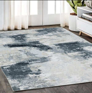 Homeroots 5' Ivory Abstract Non-skid Area Rug - Stain Resistant, Stylish & Versatile For Any Room Decor 5' X 7' Polyester 574984
