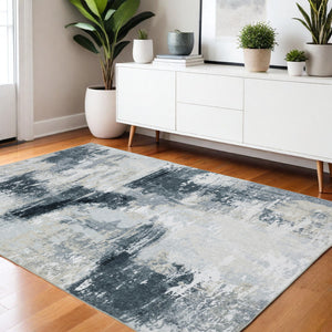 Homeroots 5' Ivory Abstract Non-skid Area Rug - Stain Resistant, Stylish & Versatile For Any Room Decor 4' X 6' Polyester 574985
