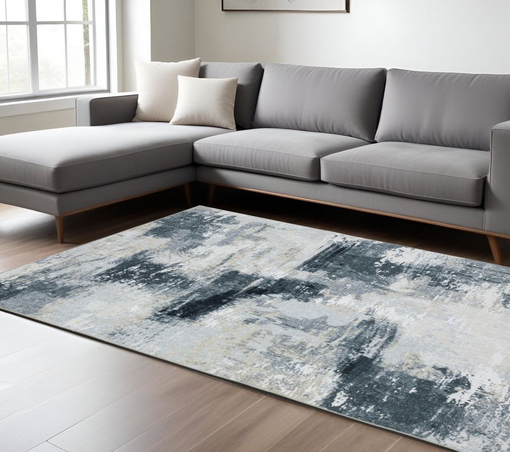 Homeroots 5' Ivory Abstract Non-skid Area Rug - Stain Resistant, Stylish & Versatile For Any Room Decor 8' X 10' Polyester 574986
