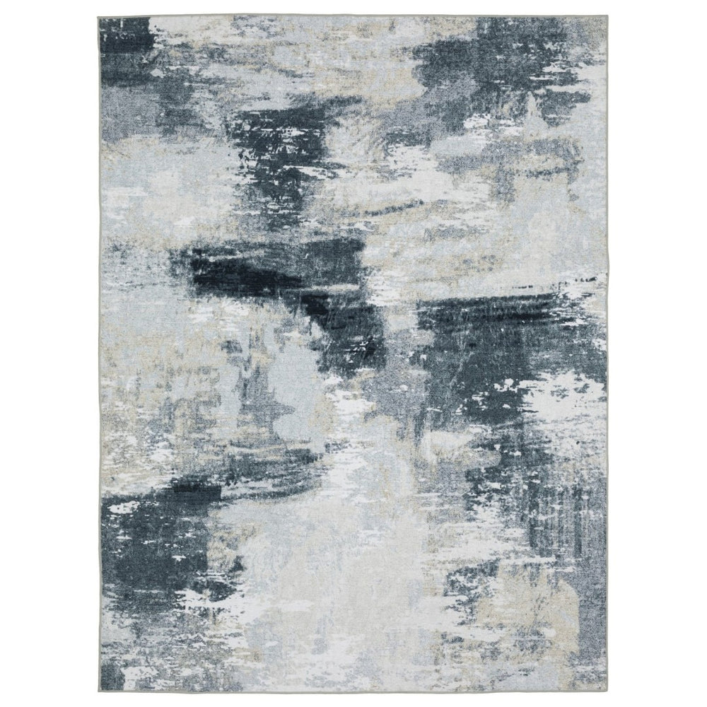 HomeRoots 5' Ivory and Gray Abstract Distressed Area Rug – Modern, Durable, Stain-Resistant for Any Space 8' X 10' 574986
