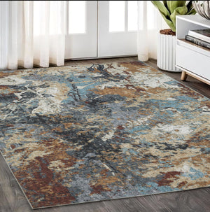 Homeroots 5' Blue Abstract Non-skid Area Rug - Stain Resistant, Soft Design For Family Spaces And Pets 5' X 7' Polyester 574987