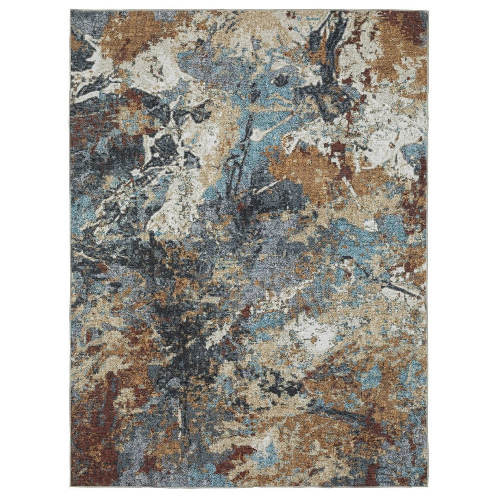 HomeRoots 5' Blue and Rust Abstract Area Rug – Durable, Stain-Resistant Design for Modern Living Spaces 4' X 6' 574988