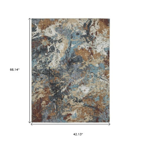 Homeroots 5' Blue Abstract Non-skid Area Rug - Stain Resistant, Soft Design For Family Spaces And Pets 4' X 6' Polyester 574988