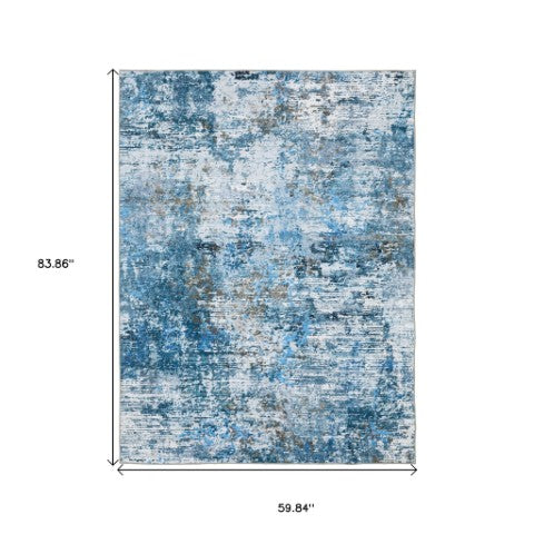 Homeroots 5' Abstract Blue Distressed Area Rug - Stylish Non-skid Design, Stain Resistant & Perfect For Homes 5' X 7' Polyester 574990