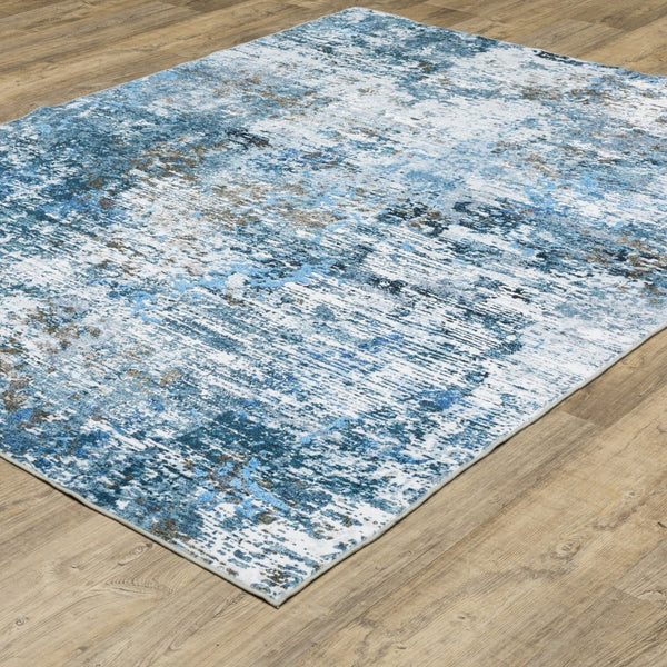 Homeroots 5' Abstract Blue Distressed Area Rug - Stylish Non-skid Design, Stain Resistant & Perfect For Homes 8' X 10' Polyester 574992