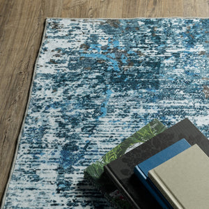 Homeroots 5' Abstract Blue Distressed Area Rug - Stylish Non-skid Design, Stain Resistant & Perfect For Homes 8' X 10' Polyester 574992