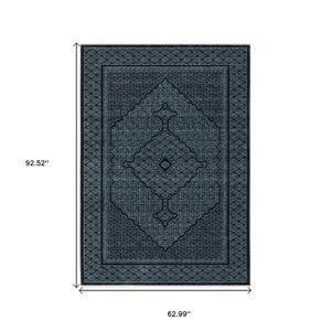 HomeRoots 5' Blue and Teal Medallion Area Rug with Trendy Fringe - Stain and Fade Resistant for Everyday Use 5' X 8' 574993