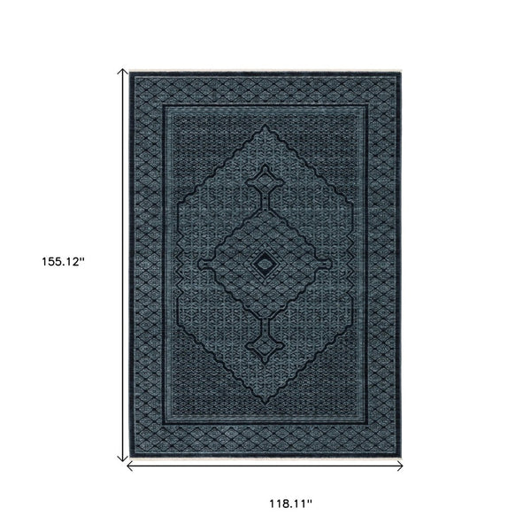 HomeRoots 5' Blue and Teal Medallion Area Rug with Trendy Fringe - Stain and Fade Resistant for Everyday Use 10' X 13' 574994