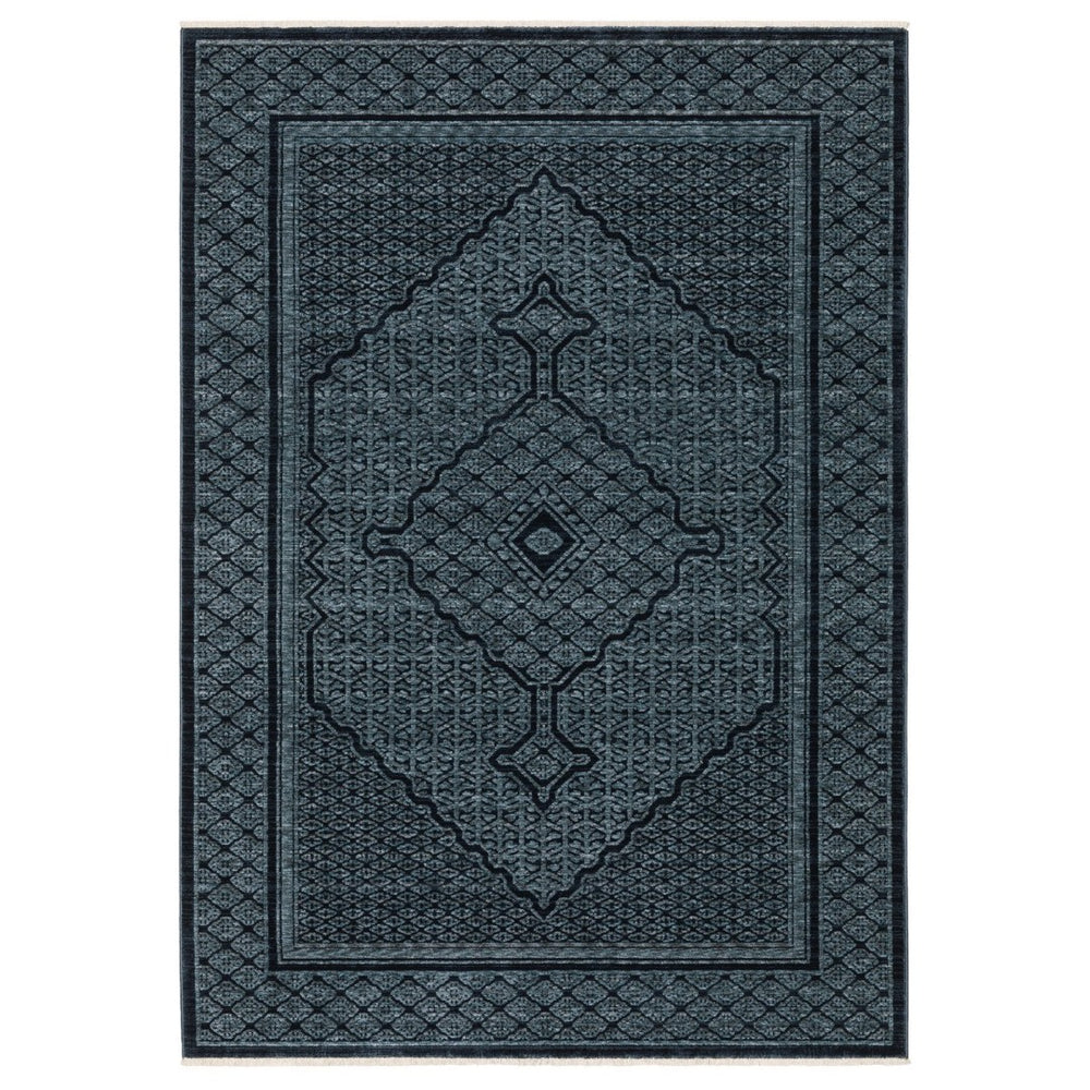 HomeRoots 5' Blue and Teal Medallion Area Rug with Trendy Fringe - Stain and Fade Resistant for Everyday Use 7' X 10' 574995