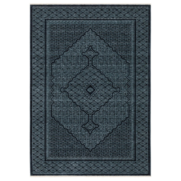 HomeRoots 5' Blue and Teal Medallion Area Rug with Trendy Fringe - Stain and Fade Resistant for Everyday Use 7' X 10' 574995